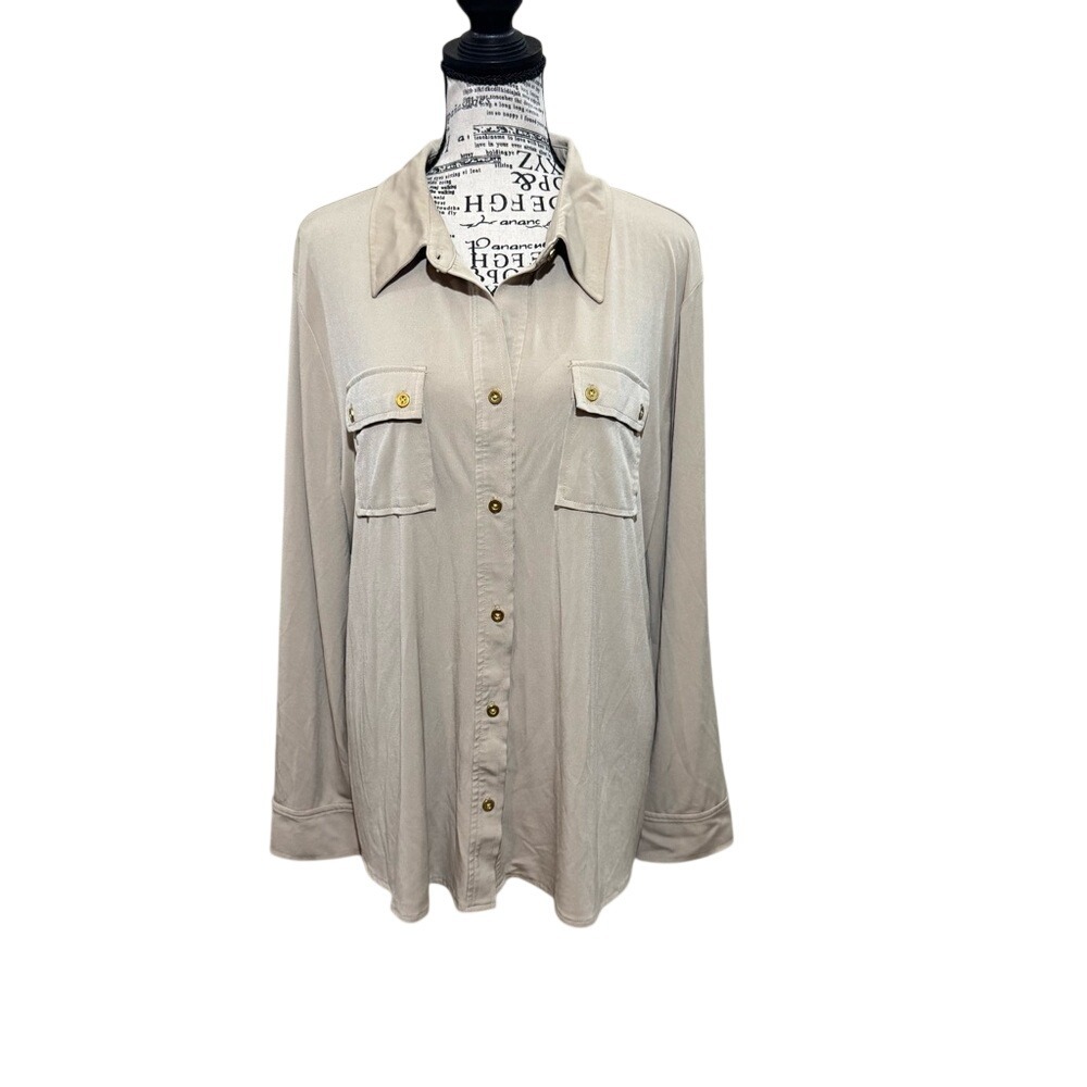 Ellen‎ Tracy Beige Button Down Shirt